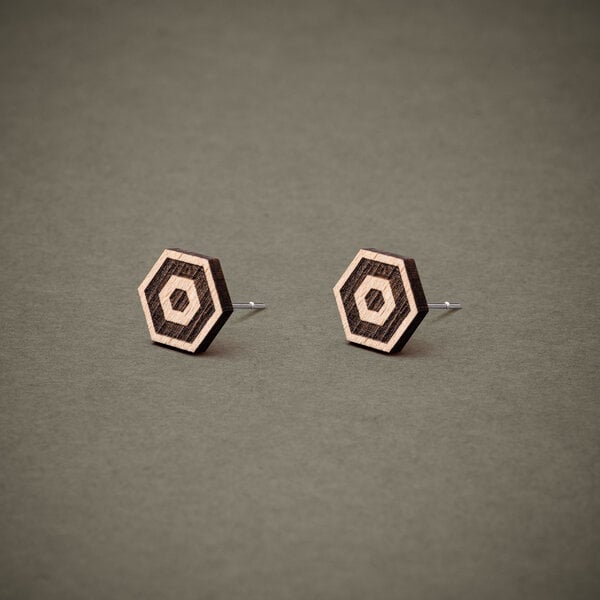 feinformart Ohrstecker / Ohrring aus Holz "Hexagon1" 9mm von feinformart