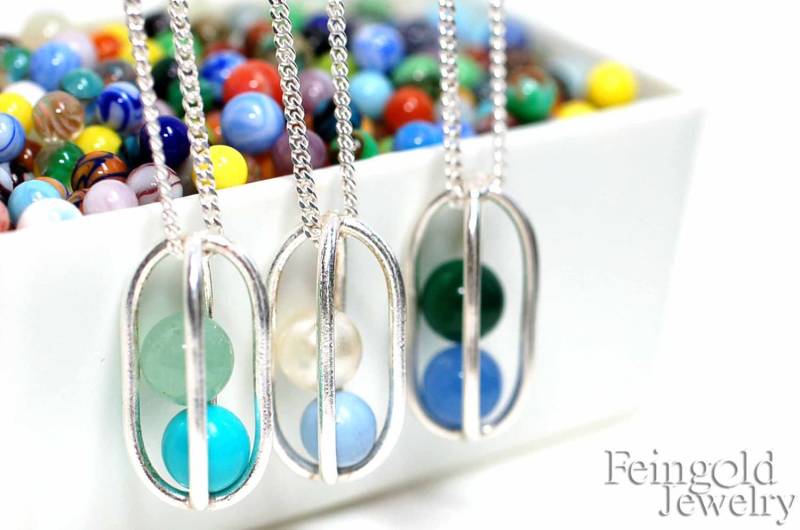 Gravity Collection Two - Custom Sterling Silber Halskette Mit Zwei Schwebenden Edelsteinen Versandkostenfrei von feingoldjewelry