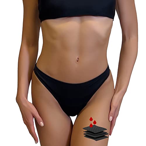 Feitycom Perioden-Bademode, Menstruations-Bademode, Bikinihose, schwarz, auslaufsichere Badehose für Teenager, Mädchen und Frauen, schwarz L, Medium von feitycom
