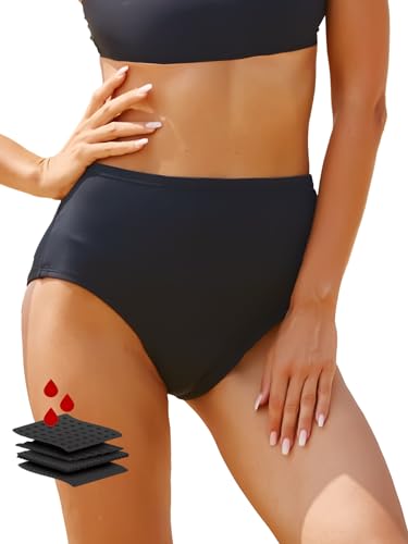 feitycom Perioden-Bademode, Herren-Badeanzug, Bikinihose, hohe Taille, auslaufsichere Badehose für Teenager, Mädchen und Frauen., Schwarz, Medium von feitycom