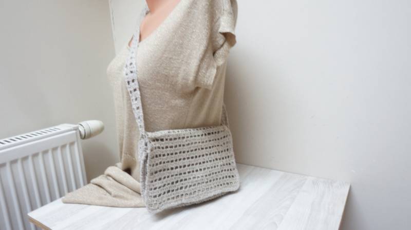 Grau Leinen Gehäkelte Kleine Tasche Handtasche Geldbörse Beutel Makramee Netz Stricken Folklore Messenger Clutch Schulter Hobo Crossbody Abend von feltinga