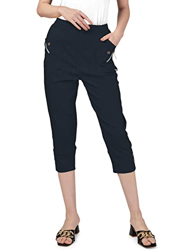 femiss Damen-Caprihose, Dreiviertel-Stretch, weich, trendig, elastisch, Sommer, 3/4-Shorts, Übergröße, Hose, marineblau, 48 von femiss