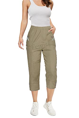 femiss Caprihose für Damen, elastisch, zum Überziehen, 3/4-Hose, weich, Sommer, Dreiviertel-Shorts, Übergröße, mokka, 38 von femiss