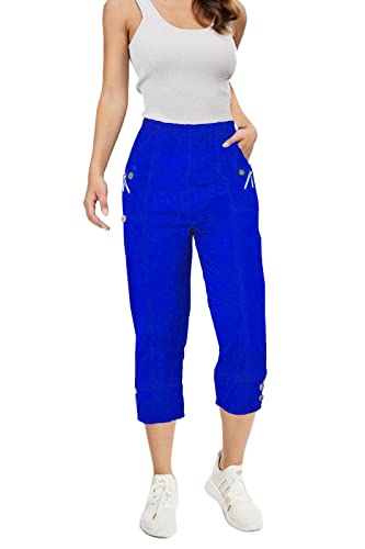 femiss Caprihose für Damen, elastisch, zum Überziehen, 3/4-Hose, weich, für Sommer, Dreiviertel-Shorts, Übergröße, Royal Blau, 48 von femiss