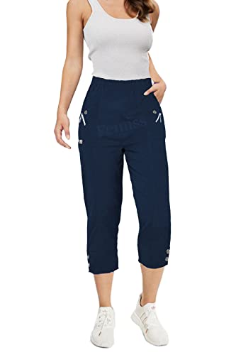 femiss Caprihose für Damen, elastisch, zum Überziehen, 3/4-Hose, weich, Sommer, Dreiviertel-Shorts, Übergröße, marineblau, 38 von femiss