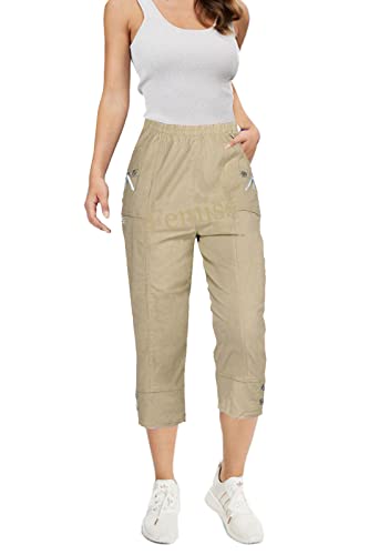 femiss Caprihose für Damen, elastisch, zum Überziehen, 3/4-Hose, weich, für Sommer, Dreiviertel-Shorts, Übergröße, stone, 42 von femiss