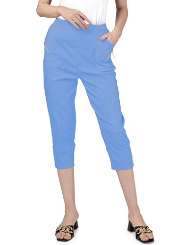 femiss Damen Caprihose Cropped Hose für Frauen UK Dreiviertel Stretch Crop Shorts Weich Elastisch Pull on Sommer 3/4 Plus Size Pants, denim-blau, 50 von femiss