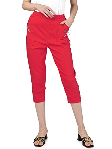 femiss Damen Caprihose Cropped Hose für Frauen UK Dreiviertel Stretch Crop Shorts Weich Elastisch Pull on Sommer 3/4 Plus Size Pants, rot, 42 von femiss