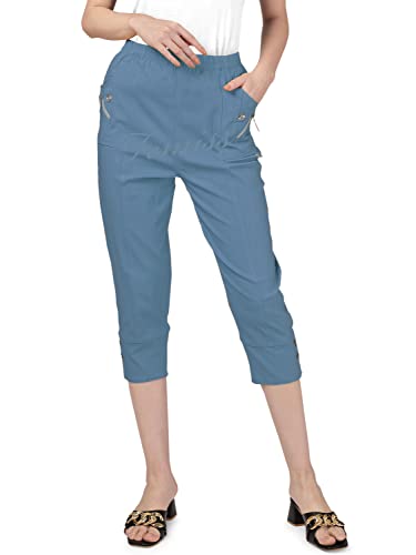 femiss Damen Caprihose Cropped-Hose für Damen UK Dreiviertel Stretch Crop Shorts Weicher Gummizug Pull on Sommer 3/4 Plus Size Hose, indigo, 48 von femiss