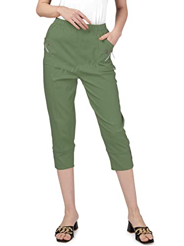 femiss Damen Caprihose Cropped Hose für Frauen UK Dreiviertel Stretch Crop Shorts Weich Elastisch Pull on Sommer 3/4 Plus Size Pants, khaki, 38 von femiss