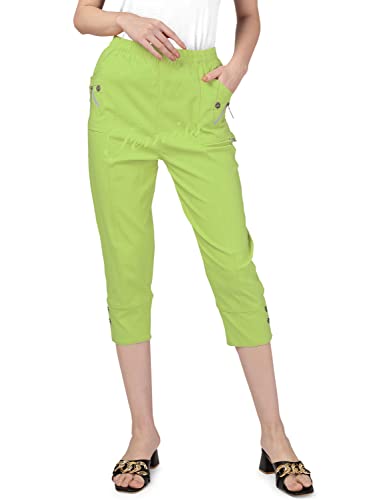 femiss Damen Caprihose Cropped-Hose für Damen UK Dreiviertel Stretch Crop Shorts Weicher Gummizug Pull on Sommer 3/4 Plus Size Hose, lime, 50 von femiss