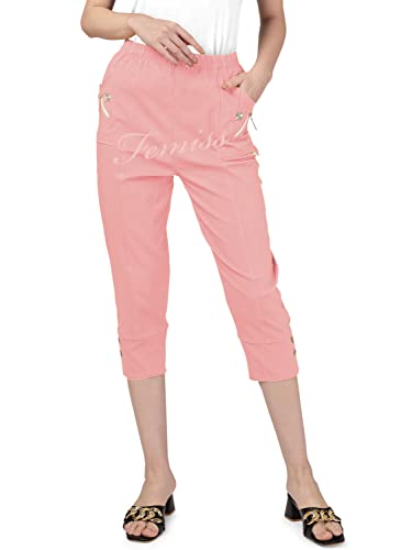 femiss Damen Caprihose Cropped-Hose für Damen UK Dreiviertel Stretch Crop Shorts Weicher Gummizug Pull on Sommer 3/4 Plus Size Hose, rosa - dusty pink, 38 von femiss