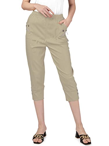femiss Damen Caprihose Cropped Hose für Frauen UK Dreiviertel Stretch Crop Shorts Weich Elastisch Pull on Sommer 3/4 Plus Size Pants, beige, 38 von femiss