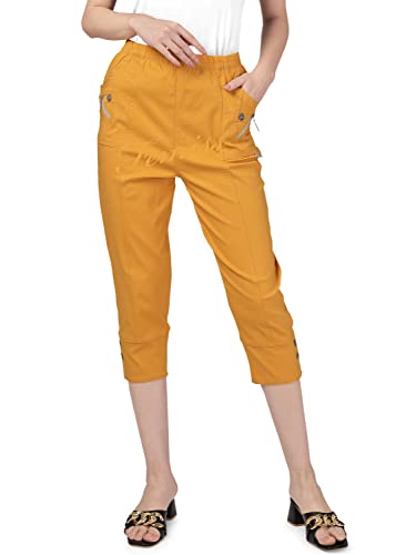 femiss Damen Caprihose Cropped Hose für Frauen UK Dreiviertel Stretch Crop Shorts Weich Elastisch Pull on Sommer 3/4 Plus Size Pants, senffarben, 46 von femiss