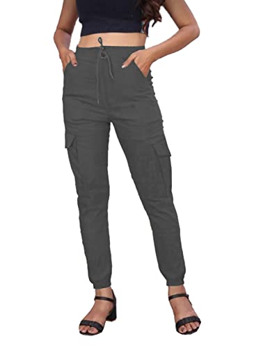 femiss Damen-Cargohose mit Taschen, Stretch-Skinny-Combat, schmale Passform, hohe Taille, Chino-Arbeitshose, grau, 36 von femiss