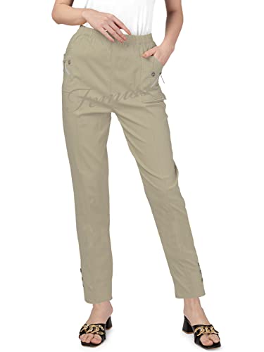 femiss Damen-Hose, elastisch, hohe Taille, entspannte Passform, volle Länge, lässig, für den Alltag, weich, dehnbar, leicht, beige, 46 von femiss