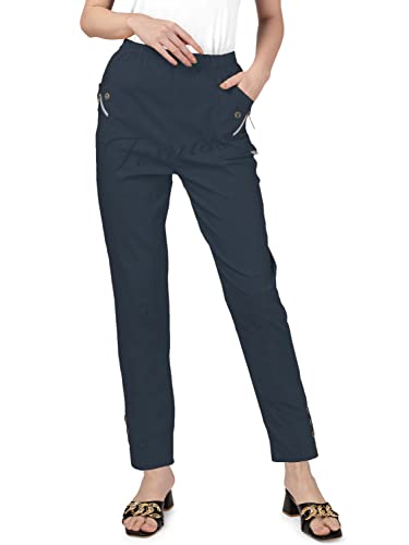 femiss Damen-Hose, elastisch, hohe Taille, entspannte Passform, volle Länge, lässig, für den Alltag, weich, dehnbar, leicht, marineblau, 46 von femiss