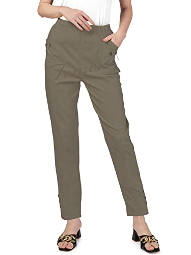 femiss Damen-Hose, elastisch, hohe Taille, entspannte Passform, volle Länge, lässig, für den Alltag, weich, dehnbar, leicht, mokka, 38 von femiss