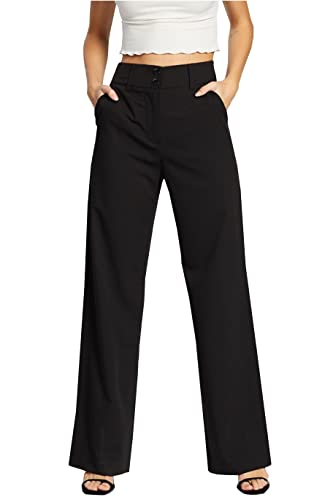 femiss Damen-Hose mit weitem Bein, maßgeschneidert, für Büro, Arbeit, elegant, formell, entspannte Passform, Schwarz , 38 von femiss