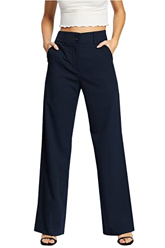 femiss Damen-Hose mit weitem Bein, maßgeschneidert, für Büro, Arbeit, elegant, formell, entspannte Passform, marineblau, 36 von femiss