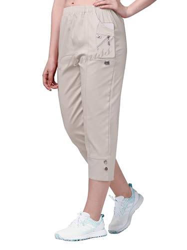 femiss Damen Regular Fit Stretchable Baumwollmischung 3/4 High Rise Capri mit elastischem Bund Verschluss & Seitentaschen mit Reißverschluss, stone, 52 von femiss