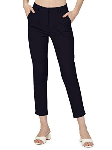 femiss Damen Smart Arbeitshose Frauen Tailored Plissee Hohe Taille Tapered Leg Casual Slim Fit Alltag Hosen Mädchen Schule Hosen, marineblau, 38 von femiss