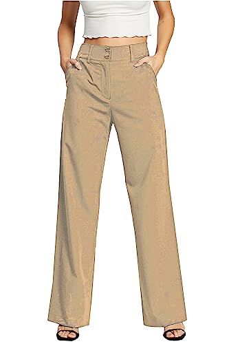 femiss Damenhose mit weitem Bein, maßgeschneidert, Büro, Arbeit, elegant, formell, entspannte Passform, beige, 40 von femiss