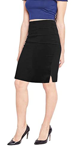 femiss Mädchen Bleistiftrock Schuluniform Damen Stretch Knielang Midi Frauen Büro Arbeit Alltag Bodycon Schwarz Grau Marineblau Bleistiftrock, Schwarz , 32 von femiss