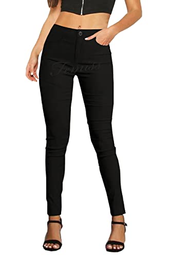 femiss Mädchen Navy Blau Schwarz Grau Schulhose Frauen Arbeit Büro Skinny Stretch Hose, Schwarz mit Taschen, 30 von femiss