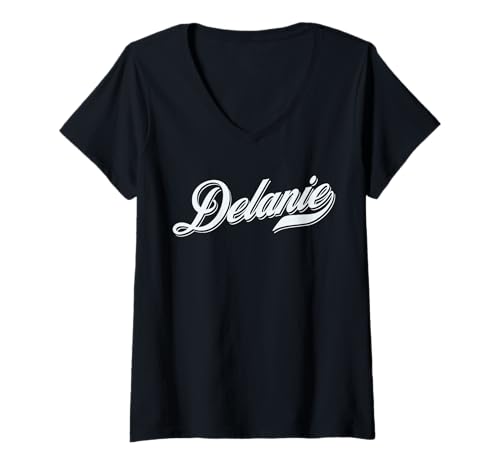 Damen Lustige Geschenkidee für Damen und Mädchen T-Shirt mit V-Ausschnitt von femme Idée cadeau drôle humour prénom Delanie