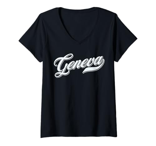 Damen Lustige Geschenkidee für Frauen und Mädchen, für Geneva T-Shirt mit V-Ausschnitt von femme Idée cadeau drôle humour prénom Geneva