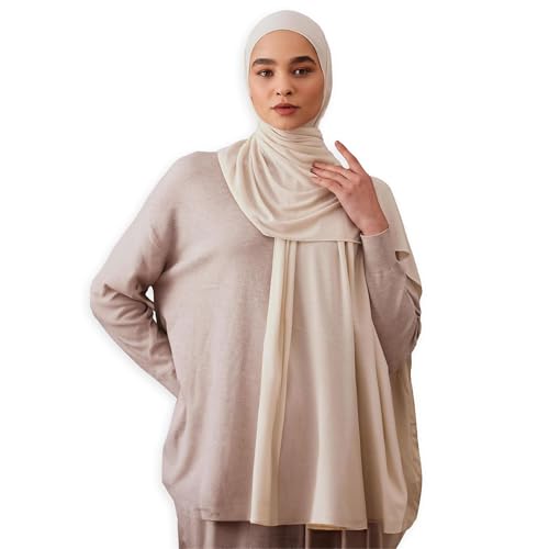 femple Kleiner Gerippter Jersey Hijab | Für Muslimische Frauen Kopftuch Wickel Hijabs (Off White) von femple