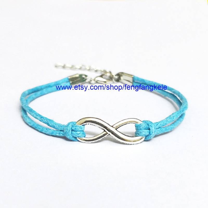 Silber Infinity Charm Armband, Verstellbares Gewachstes Seil, Unisex Geschenk von fengfangkele