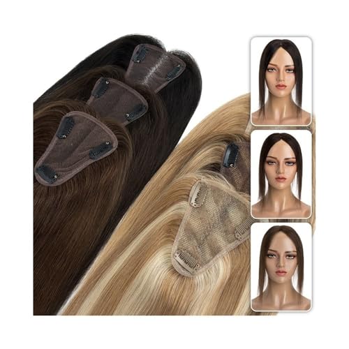 Eine Glatzenperücke für Damen, 8x10cm Mono Topper Clip-In Echthaar for Frauen - Glatt(Medium Brown+Dark Blonde,8inch) von fengqingyunyan0304