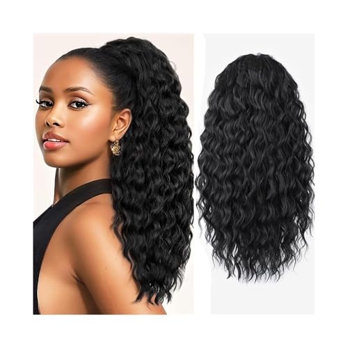Pferdeschwanzverlängerung, Lockige Clip-in-Pferdeschwanzverlängerung 24" - Synthetisches Haarteil for Frauen im Alltag und for Partys(Black) von fengqingyunyan0304