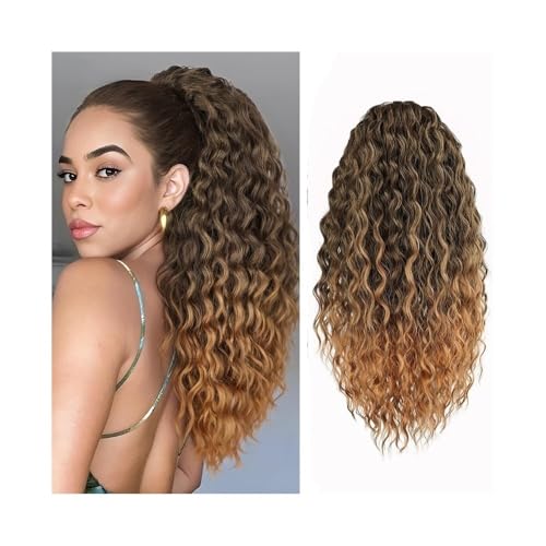 Pferdeschwanzverlängerung, Lockige Clip-in-Pferdeschwanzverlängerung 24" - Synthetisches Haarteil for Frauen im Alltag und for Partys(Brown gold) von fengqingyunyan0304