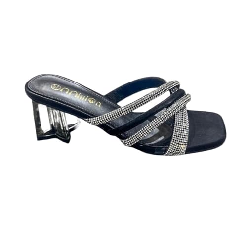 fengqingyunyan0304 Slides, Damen-Sandalen mit 7 cm hohem Blockabsatz und Zehenbohrer-Design,für Damen und Herren(Black,39 EU) von fengqingyunyan0304