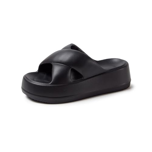 fengqingyunyan0304 Slides, Damen-Sommer-Hausschuhe mit dicker Sohle – weiche Pantoletten for drinnen und draußen,für Damen und Herren(Black,40 EU) von fengqingyunyan0304