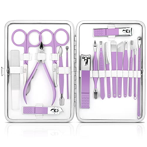 Maniküre Set Professionelle Maniküre und Pediküre Kit Frauen Grooming Kit Nagelknipser Set 18Pcs Nagelpflege Werkzeuge mit tragbaren Reisekoffer (lila)… von fenlebeneil