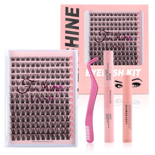 Lash Extension Set Cluster Lashes Einzelwimpern, breiter Stiel, weiche falsche Wimpern für den persönlichen Gebrauch zu Hause,Wimpernverlängerungs-Set (T02 Kit with Remover, 9-16mm) von fenshine beauty