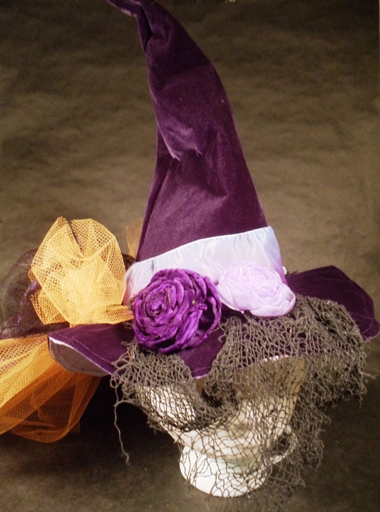 Hexenhut Lila Samt Blumen Ombre Band Schleier Orange Schwarz von ferdworthi