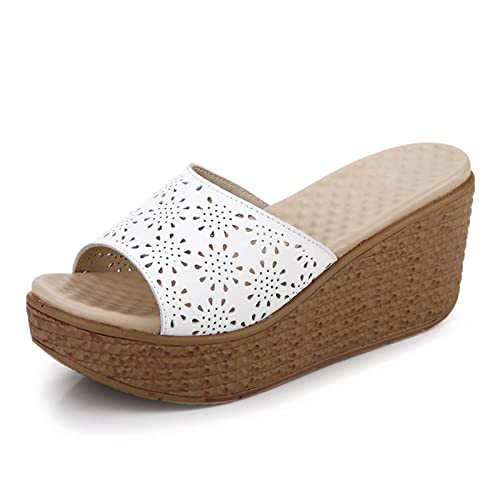 Damen Leder Gefüttert Peep Toe Mid Wedge Heel Slip On Pantoletten Sandalen, Weiß - weiß - Größe: 36.5 EU von fereshte