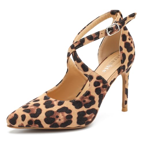 fereshte Damen High Heels Pumps Stiletto Crisscross Ankle Strap D'Orsay Pointed Toe 8.9 cm Dress Shoes, Leopard Suede, 42.5 EU fereshte Damen High Heels Pumps Stiletto Crisscross Ankle Strap D'Orsay Pointed Toe 8.9 cm Dress Shoes, Leopard Suede, 42.5 EU von fereshte