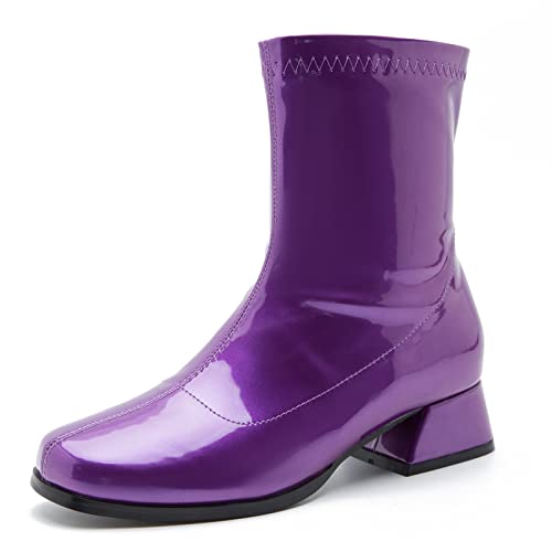 fereshte Gogo Stiefel für Damen, mittlere Wade, klobiger Blockabsatz Reißverschluss, Violett, 40 EU von fereshte