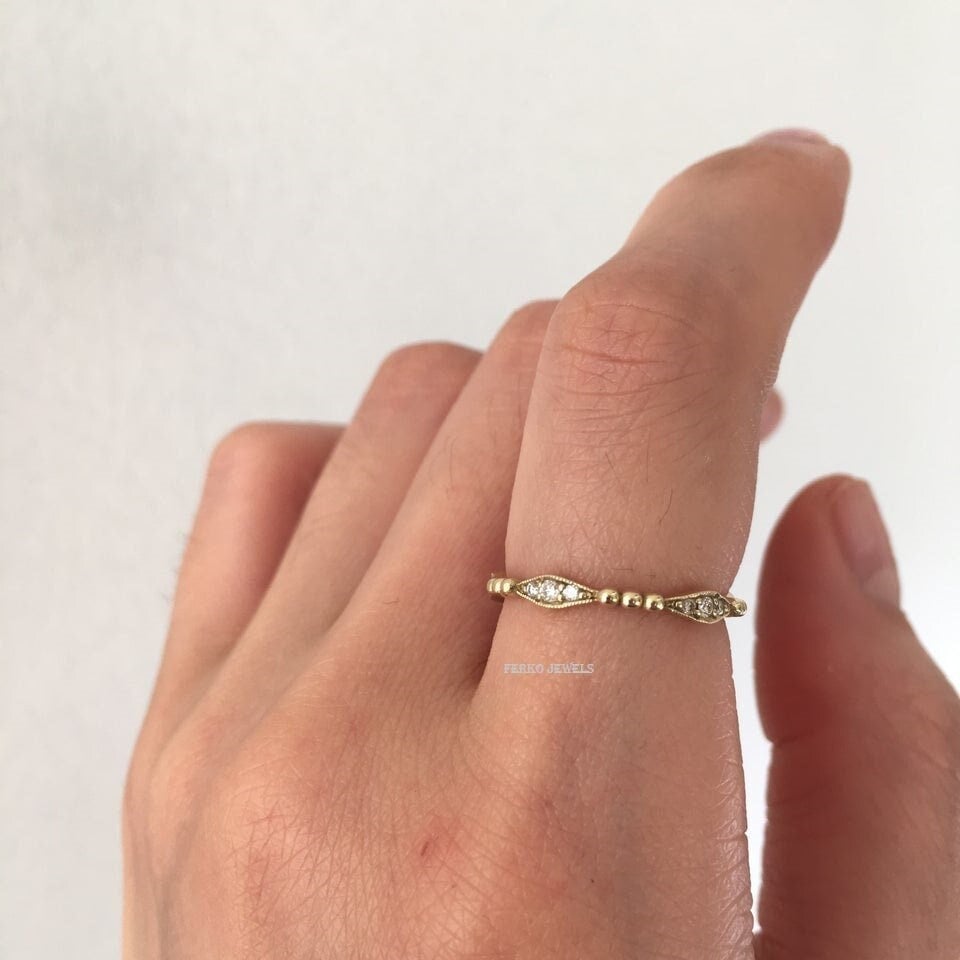 Bubble Moissanite Ehering/Vintage Diamant Ring/Gelb Gold Stapelband/Art Deco Passende Band/Jahrestag Band/Geschenk Für Frauen von ferkojewels