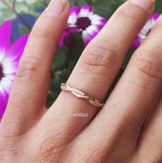 Unendlich Moissanite Ehering/Runde Diamant Band/14K Gold Band/Twisted Shank Volle Eternity Band/Dainty Matching Band/Jubiläum Ring von ferkojewels