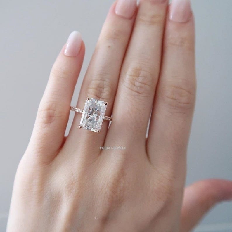 strahlender Schnitt Moissanite Verlobungsring/Braut Vintage Ehering/Roségold Versteckter Heiligenschein Ring/Unique Jubiläumsring/Versprechen von ferkojewels