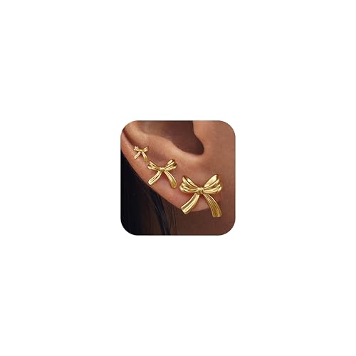Goldene Schleifen-Ohrringe für Damen, 14 Karat Gold, minimalistische Schleifen-Ohrstecker für Frauen, trendige, zierliche, niedliche Band-Ohrringe, hypoallergen, Schleifenohrringe, Schmuck für Frauen Goldene Schleifen-Ohrringe für Damen, 14 Karat Gold, minimalistische Schleifen-Ohrstecker für Frauen, trendige, zierliche, niedliche Band-Ohrringe, hypoallergen, Schleifenohrringe, Schmuck für Frauen von fersltily