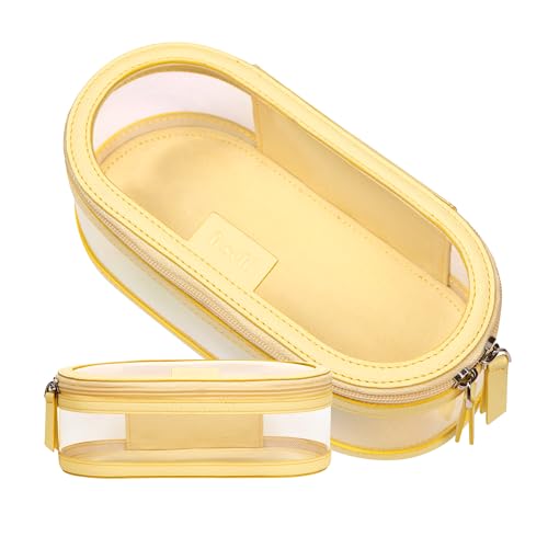 feschi Kulturtasche Damen - Durchsichtige Make Up Tasche, Kosmetiktasche perfekt fürs Reisen, Beauty Essentials organisieren & leicht Finden - Für stylische Frauen - Trendfarbe Juicy Lemon von feschi