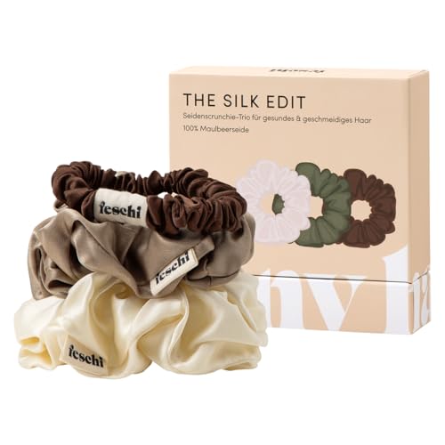 feschi Seiden Scrunchie Trio - Haargummi 3er Pack in 3 Farben - 100% Maulbeerseide - Haarschonende elastische Haarbänder für coole & stilbewusste Frauen - Hochwertige Hair Accessories feschi Seiden Scrunchie Trio - Haargummi 3er Pack in 3 Farben - 100% Maulbeerseide - Haarschonende elastische Haarbänder für coole & stilbewusste Frauen - Hochwertige Hair Accessories von feschi